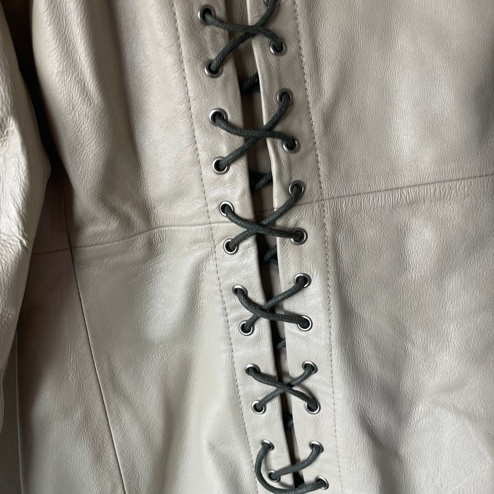 Vintage Lew Magram Collection White Fringe Western Pig Nappa Leather Jacket - Picture 11 of 12